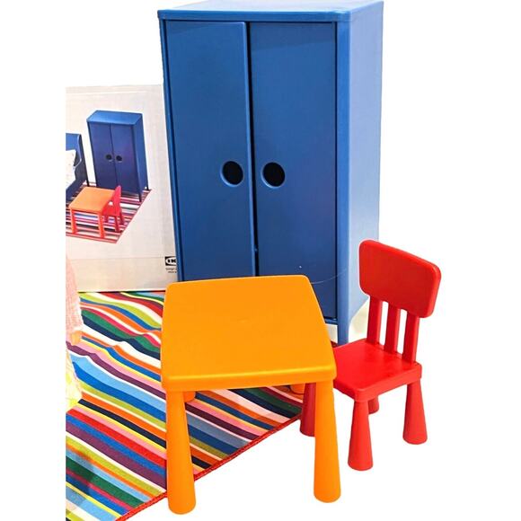 Ikea Doll Bedroom Set Fits American Girl Mini Dolls Rug Bed Table Wardrobe Chair - Picture 3 of 7